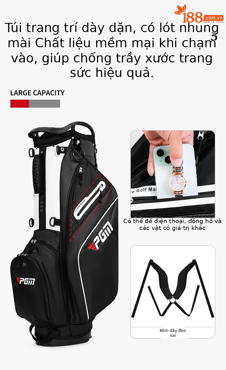 Túi đựng gậy golf PGM siêu nhẹ có chân đế, cao 126 cm, 14 ngăn — QB147-Đen trắng, QB147-Đen đỏ chi tiết 8