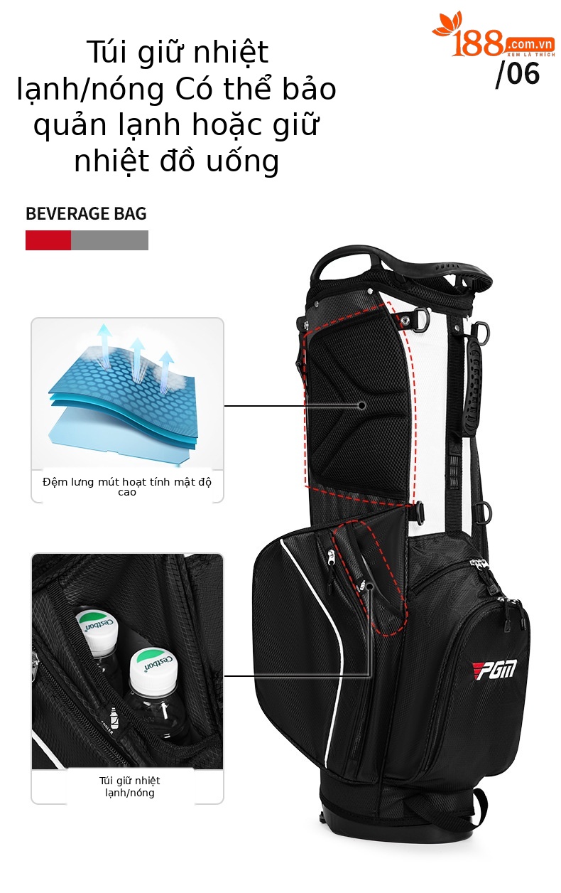 Túi đựng gậy golf PGM siêu nhẹ có chân đế, cao 126 cm, 14 ngăn — QB147-Đen trắng, QB147-Đen đỏ chi tiết 9