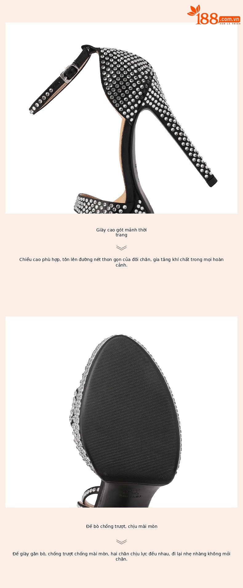 Sandal cao gót nữ đính đá phong cách châu Âu, đế dày platform, gót siêu cao 12 cm — Màu đen chi tiết 8