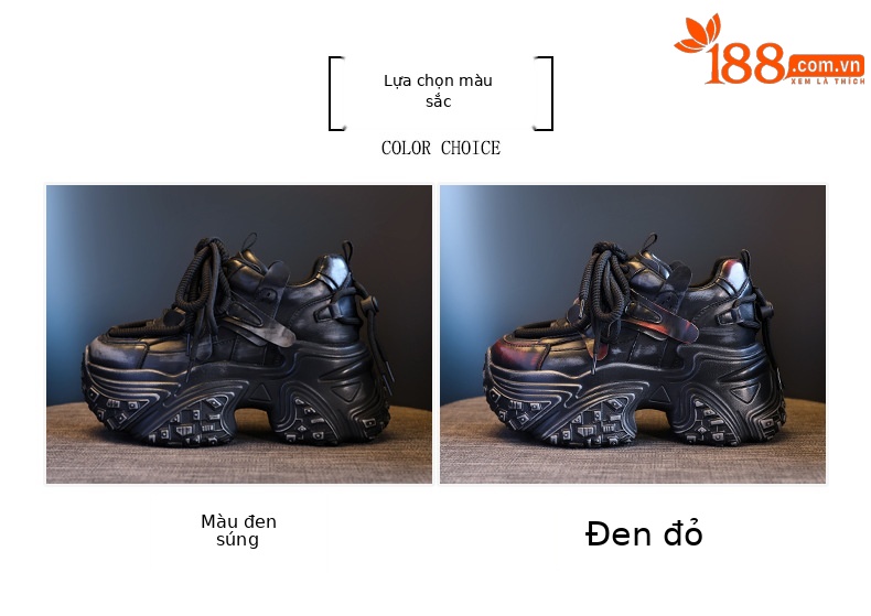 Giày thể thao nữ đế dày tăng chiều cao phong cách chunky — Đen đỏ chi tiết 2