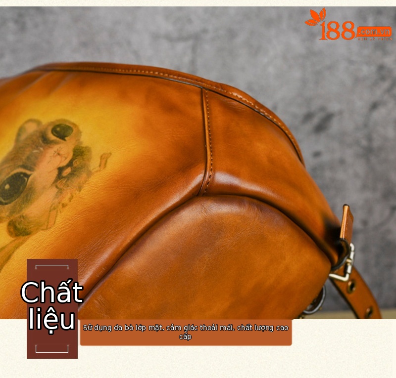 Túi đeo chéo nữ da bò dập nổi phong cách Trung Hoa, kiểu bucket rút dây đa năng — Sóc cổ điển vàng, Sóc tím cổ điển, Màu nâu cổ điển sóc chi tiết 7