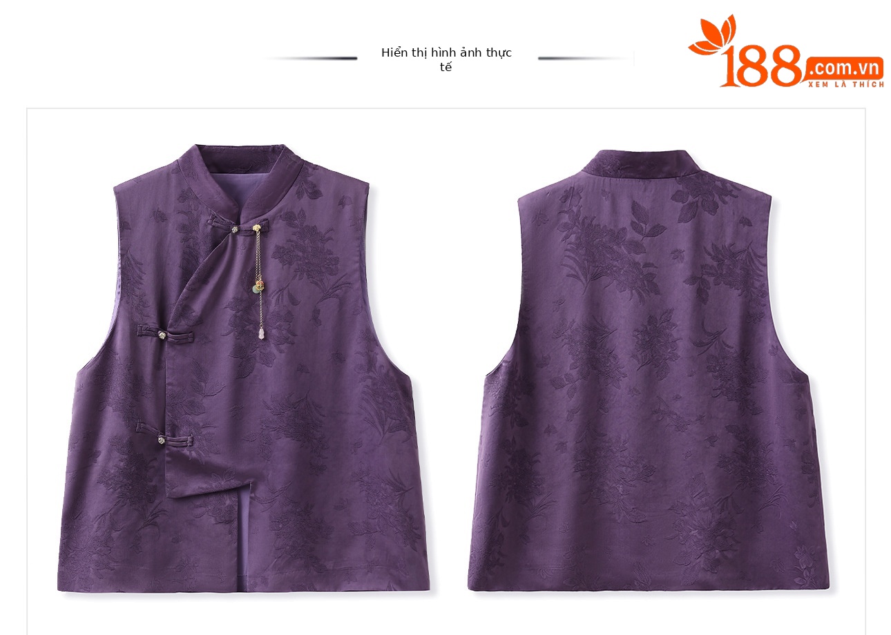 Bộ áo vest và váy in họa tiết tím phong cách Tân Trung Quốc đầu thu nữ M7085 — Váy nửa, Áo gilê chi tiết 18