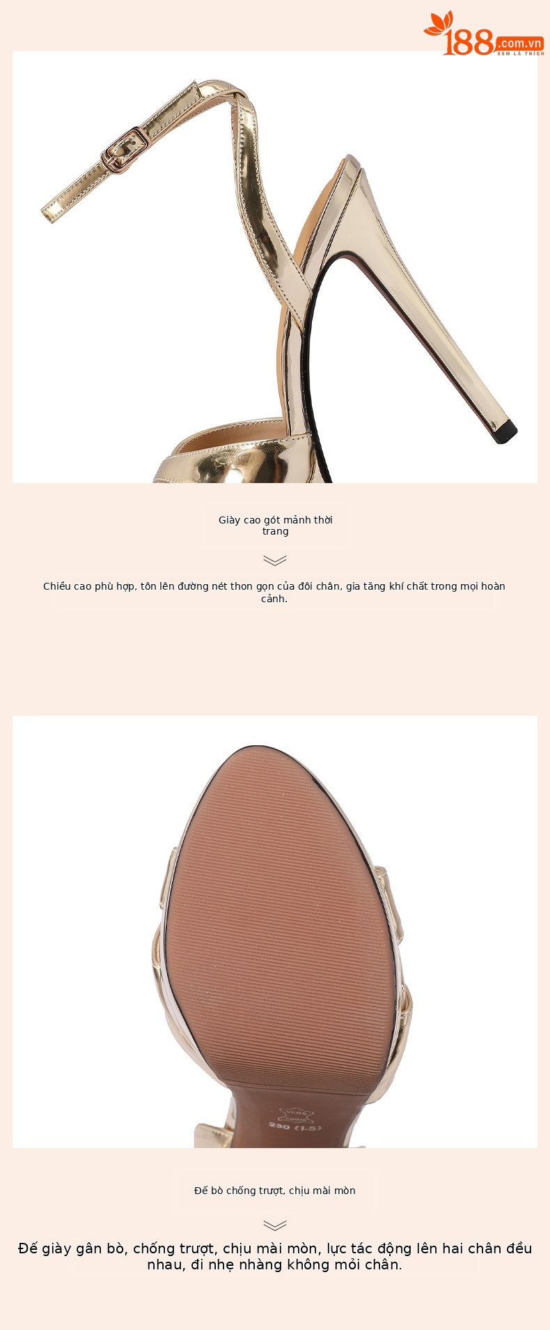 Sandal cao gót nữ hở mũi gót nhọn 12 cm đế platform 4 cm da thật — Màu vàng chi tiết 7