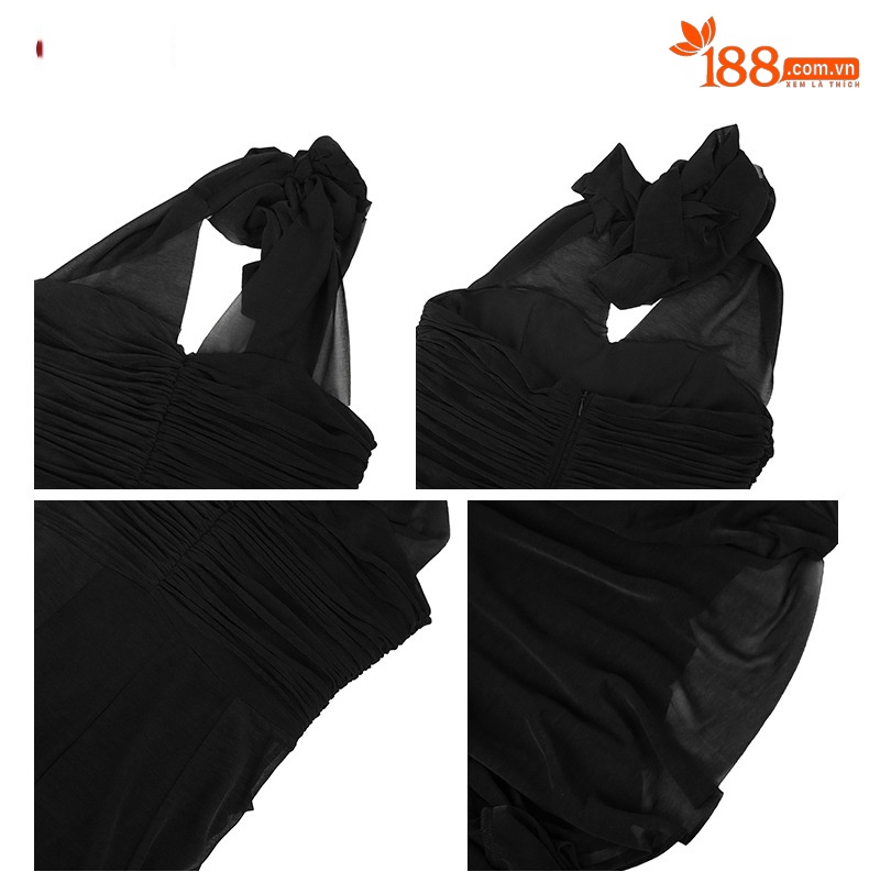 Đầm maxi nữ cổ chữ V lưới voan phong cách Pháp gợi cảm — Màu đen chi tiết 3