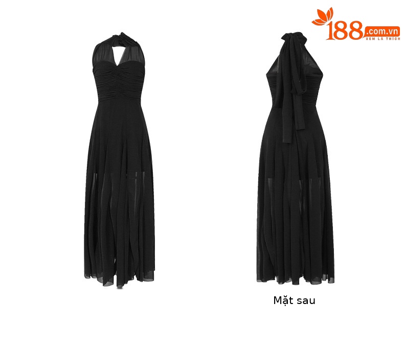 Đầm maxi nữ cổ chữ V lưới voan phong cách Pháp gợi cảm — Màu đen chi tiết 4