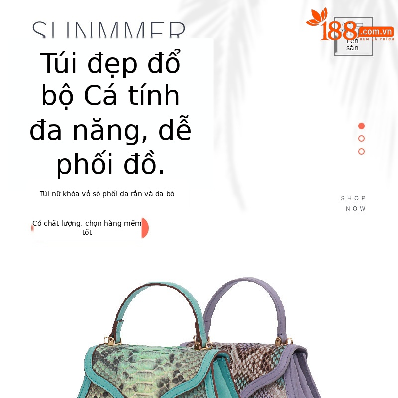 Túi xách nữ da trăn cao cấp tinh tế, kiểu dáng xách tay, đeo vai, đeo chéo mùa hè (22×8.5×7.5 cm) — Mặt sau da màu hồng xanh vàng khóa vàng, khóa vàng xanh, Khóa vàng xanh lam chi tiết 1