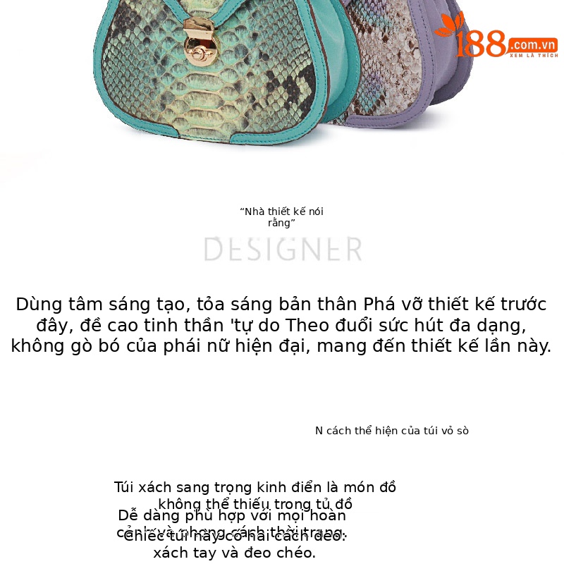 Túi xách nữ da trăn cao cấp tinh tế, kiểu dáng xách tay, đeo vai, đeo chéo mùa hè (22×8.5×7.5 cm) — Mặt sau da màu hồng xanh vàng khóa vàng, khóa vàng xanh, Khóa vàng xanh lam chi tiết 2