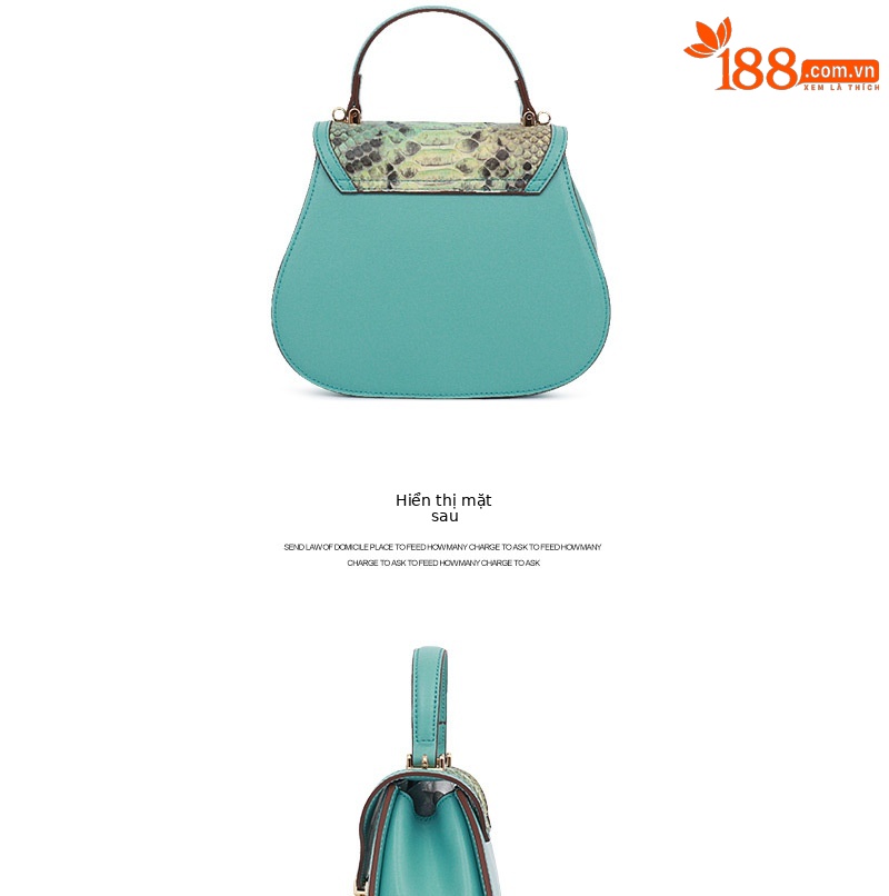 Túi xách nữ da trăn cao cấp tinh tế, kiểu dáng xách tay, đeo vai, đeo chéo mùa hè (22×8.5×7.5 cm) — Mặt sau da màu hồng xanh vàng khóa vàng, khóa vàng xanh, Khóa vàng xanh lam chi tiết 8