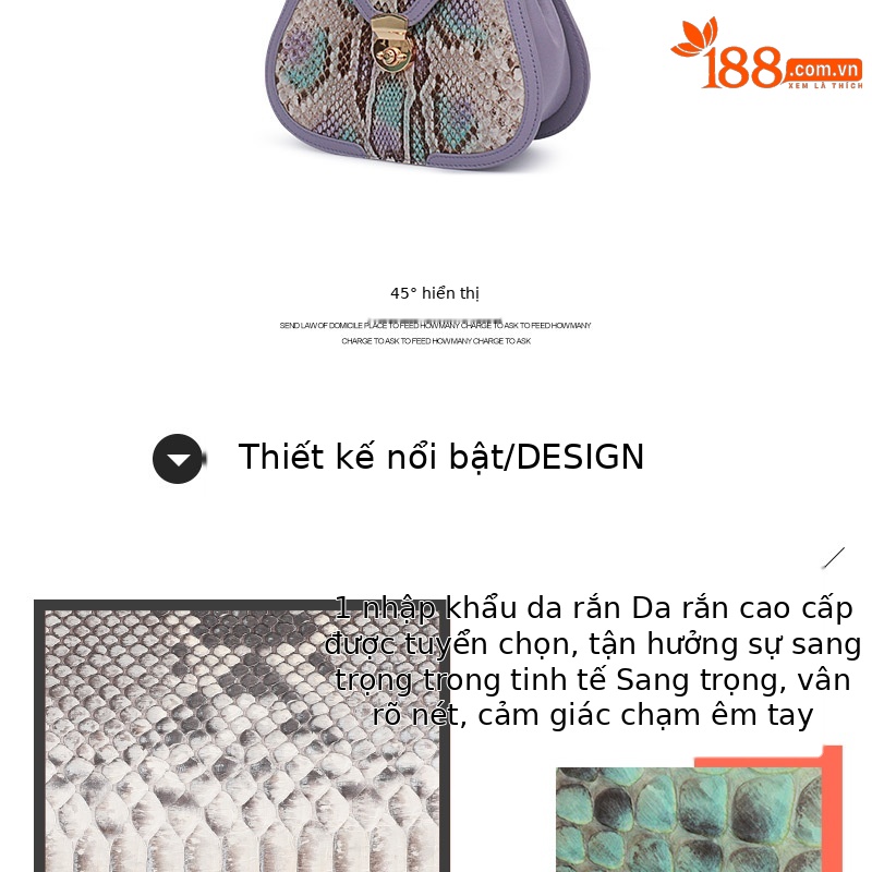 Túi xách nữ da trăn cao cấp tinh tế, kiểu dáng xách tay, đeo vai, đeo chéo mùa hè (22×8.5×7.5 cm) — Mặt sau da màu hồng xanh vàng khóa vàng, khóa vàng xanh, Khóa vàng xanh lam chi tiết 11