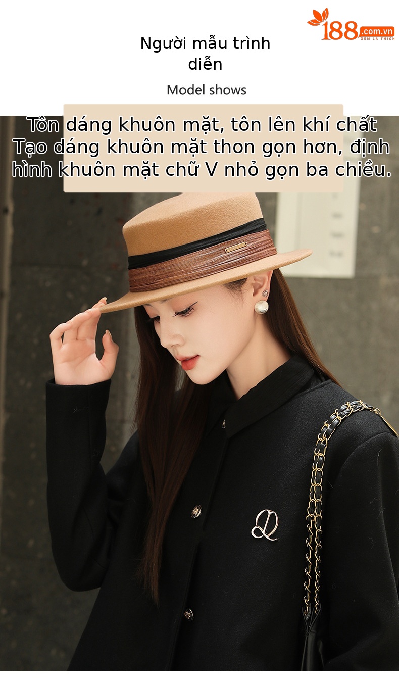 Mũ phẳng phong cách Pháp len nỉ Úc chất lượng cao cho nữ mùa thu đông — màu đen chi tiết 5