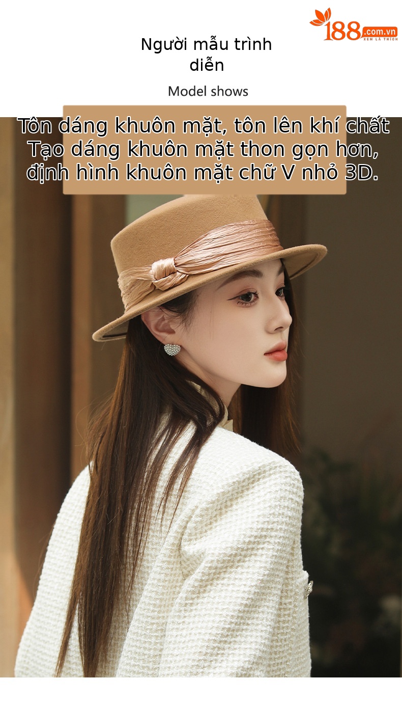 Mũ phớt len cổ điển phong cách Pháp vành tròn đỉnh bằng — màu đen chi tiết 5