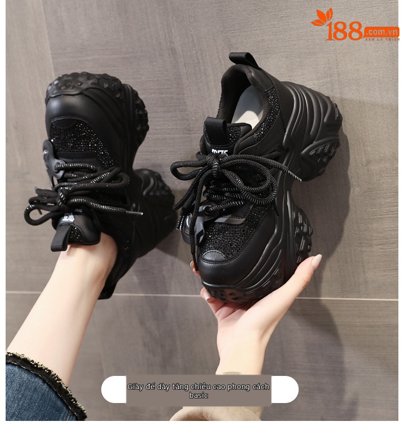 Giày sneaker nữ đế dày tăng chiều cao phong cách bánh xốp — Màu be chi tiết 1