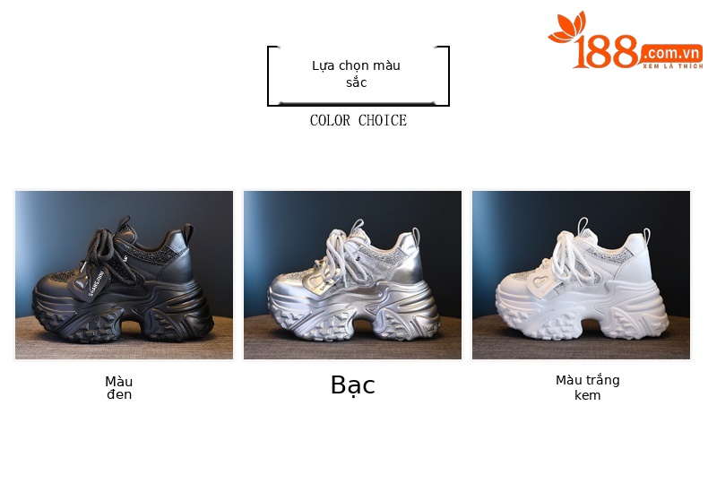 Giày sneaker nữ đế dày tăng chiều cao phong cách bánh xốp — Màu be chi tiết 2