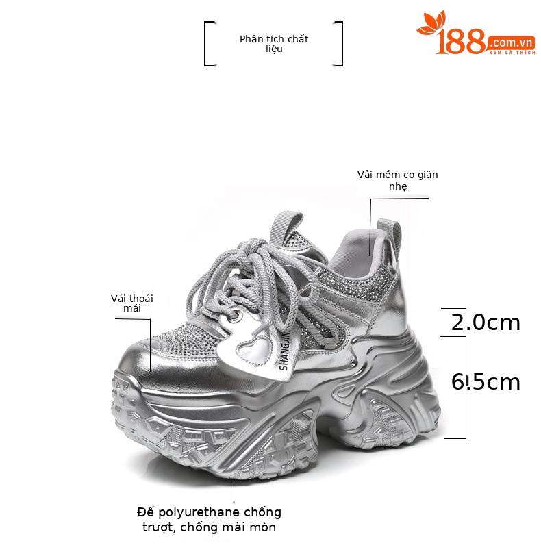 Giày sneaker nữ đế dày tăng chiều cao phong cách bánh xốp — Màu be chi tiết 3