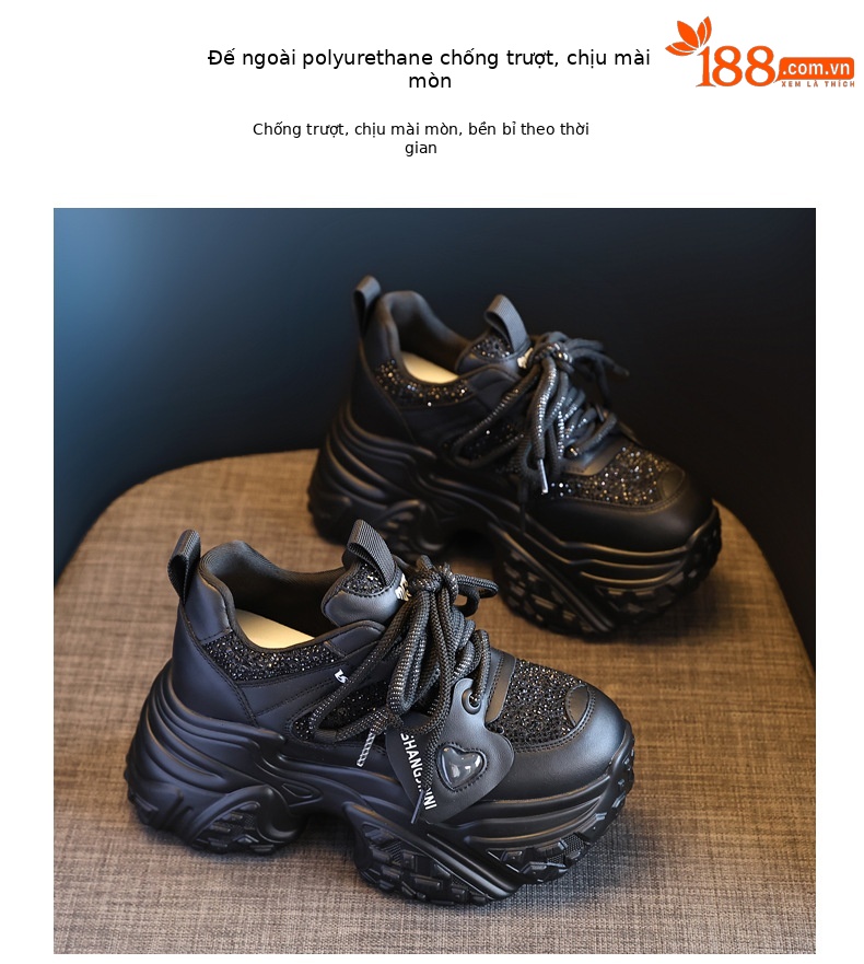 Giày sneaker nữ đế dày tăng chiều cao phong cách bánh xốp — Màu be chi tiết 9