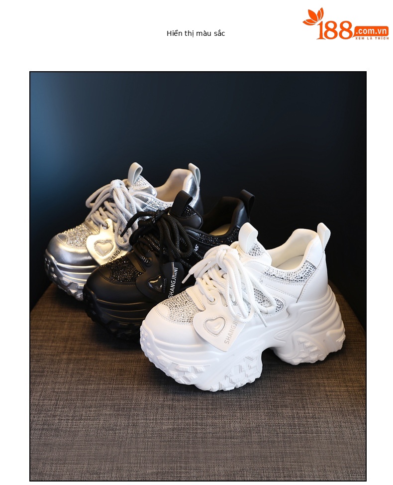 Giày sneaker nữ đế dày tăng chiều cao phong cách bánh xốp — Màu be chi tiết 17