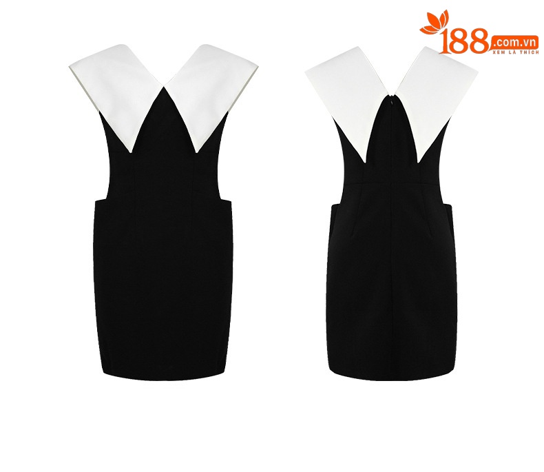 Đầm ôm body nữ cổ búp bê phối màu có túi — Màu đen chi tiết 3