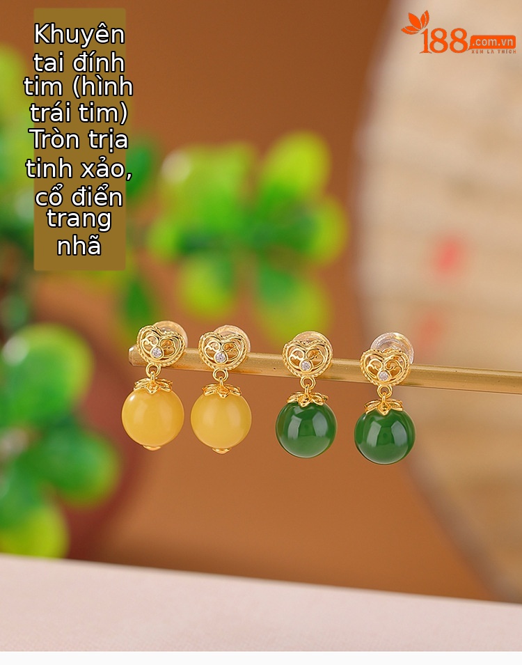 Bông tai bạc S925 mạ vàng hạt trái tim rỗng phong cách retro — Mẫu sáp ong chi tiết 1