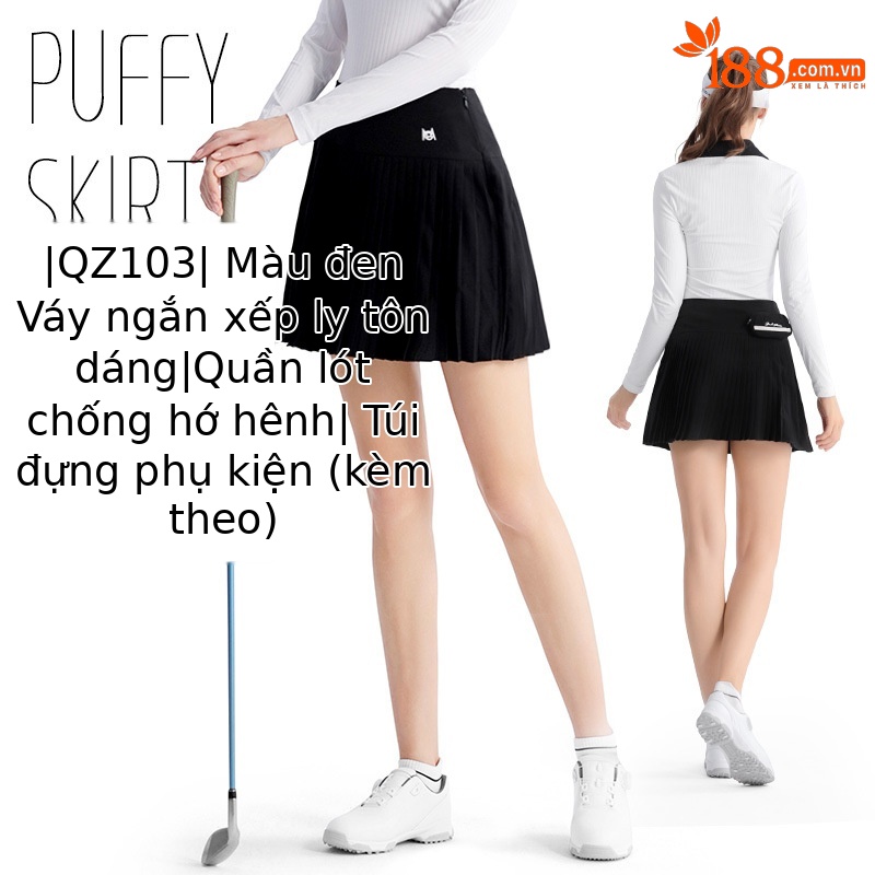 Áo polo golf nữ dài tay phối váy xếp ly thắt eo — QZ103 [Chân dài/túi thắt lưng miễn phí/thắt lưng co giãn] váy xếp ly màu đen, QZ103 [Chân dài/túi thắt lưng miễn phí/thắt lưng co giãn] váy xếp ly màu xanh nhạt, YF695 [kết cấu dọc/mềm mại đàn hồi cao/ve áo đôi tương phản] POLO trắng, QZ103 [Chân dài/túi thắt lưng miễn phí/thắt lưng co giãn] váy xếp ly màu trắng