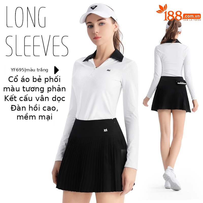 YF695 [kết cấu dọc/mềm mại đàn hồi cao/ve áo đôi tương phản] POLO trắng
