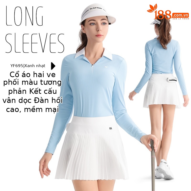 YF695 [kết cấu dọc/mềm mại đàn hồi cao/ve áo đôi tương phản] xanh nhạt POLO