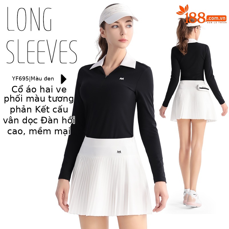 YF695 [kết cấu dọc/mềm mại đàn hồi cao/ve áo đôi tương phản] POLO đen