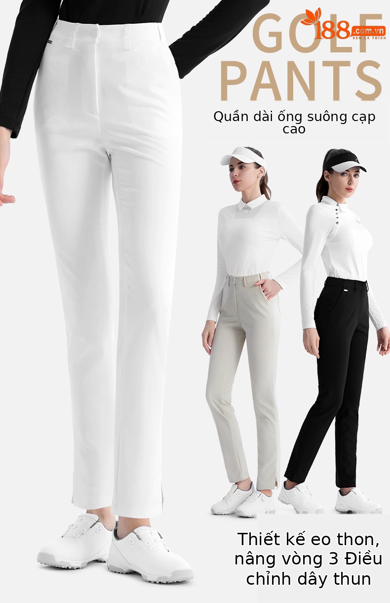Quần dài ống đứng co giãn nữ PGM chơi golf thể thao — KUZ193-Quần trắng ống đứng, KUZ193-Quần kaki ống đứng, KUZ193-Quần đen ống đứng, KUZ193-Quần màu xanh hải quân ống đứng chi tiết 2