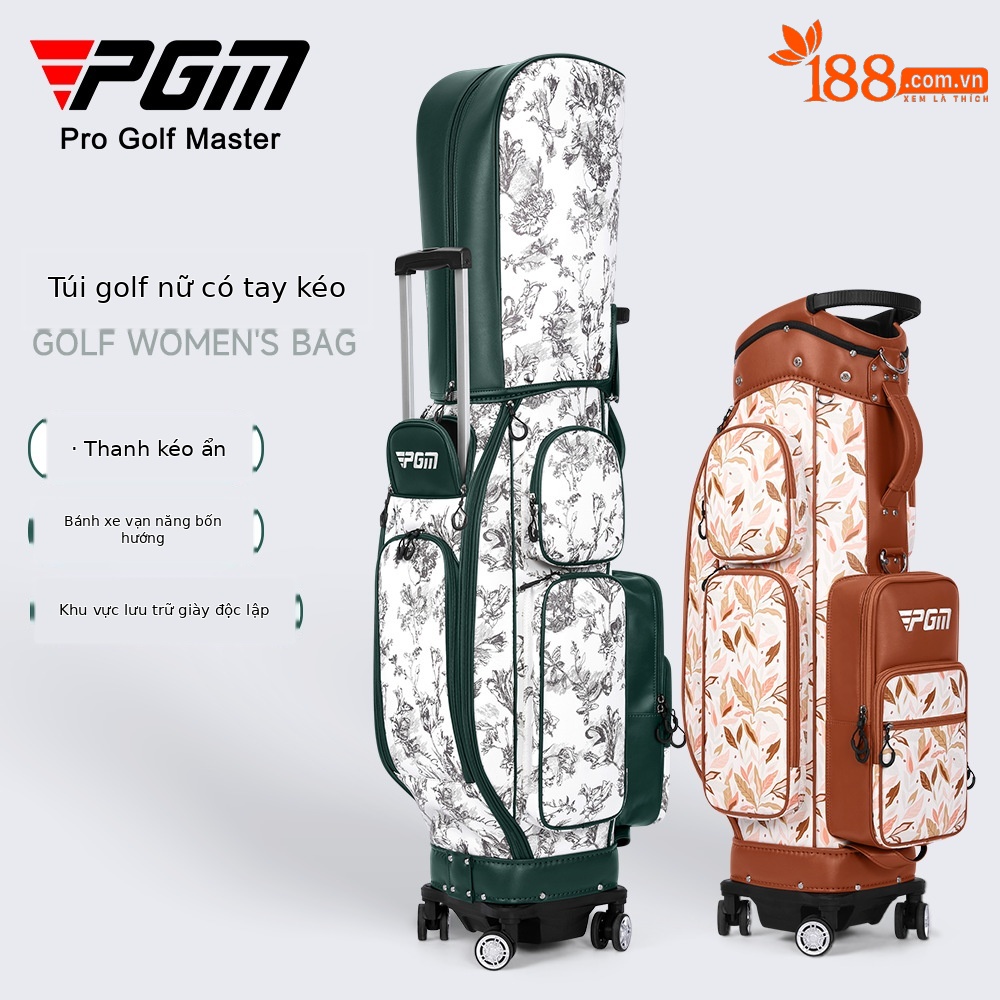 Túi golf PGM nữ bốn bánh retro chống nước 127x38x28 cm — QB169-Màu xanh lá cây, QB169-Kaki