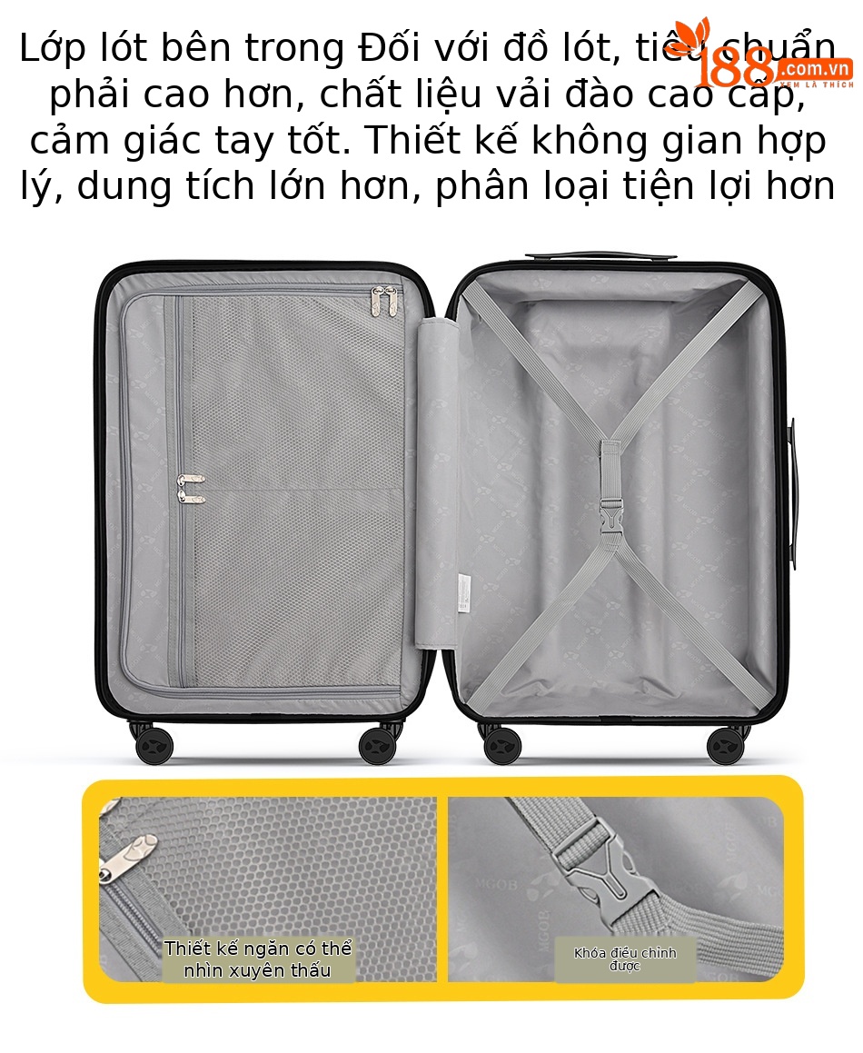 Vali đựng rượu vang đỏ vân ngang 6 chai 20 inch xách tay công sở — Màu đen chi tiết 7