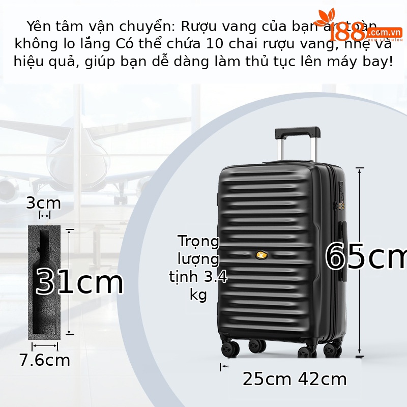 Vali đựng rượu xách tay 20 inch cao cấp dung tích lớn — Màu đen