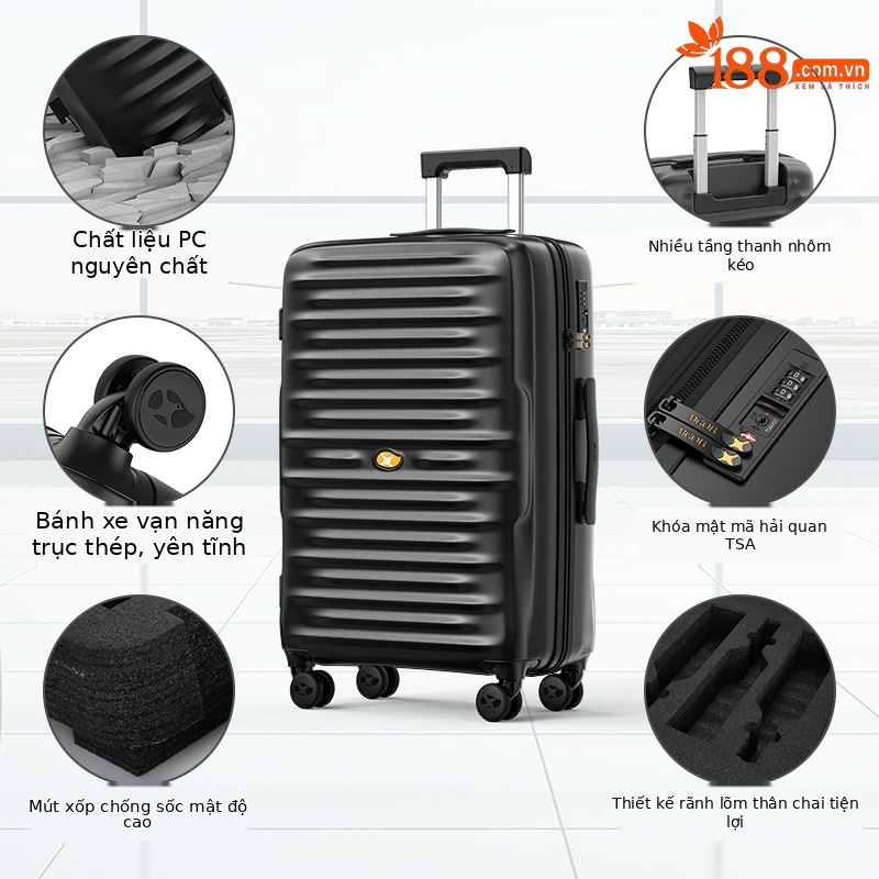 Vali đựng rượu xách tay 20 inch cao cấp dung tích lớn — Màu đen
