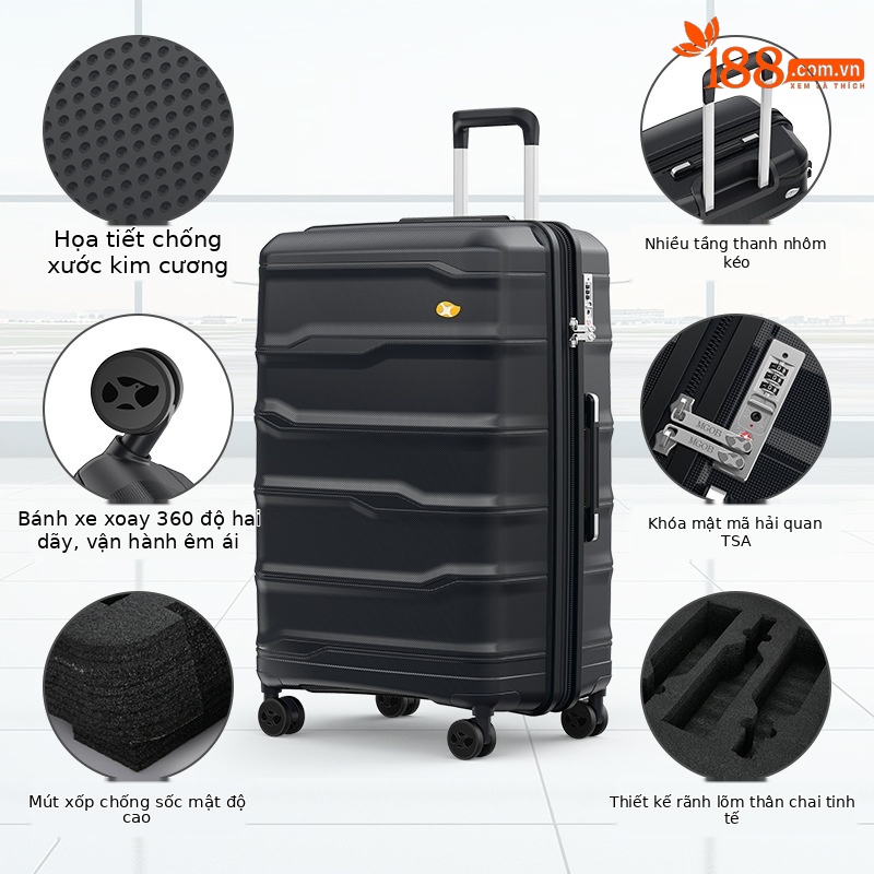 Vali đựng rượu vang PP 28 inch chống rơi, cao cấp, mã số — Màu đen