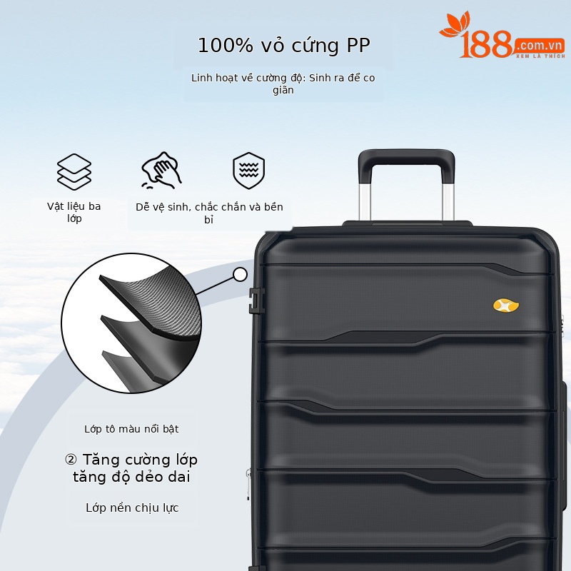 Vali đựng rượu vang PP 28 inch chống rơi, cao cấp, mã số — Màu đen