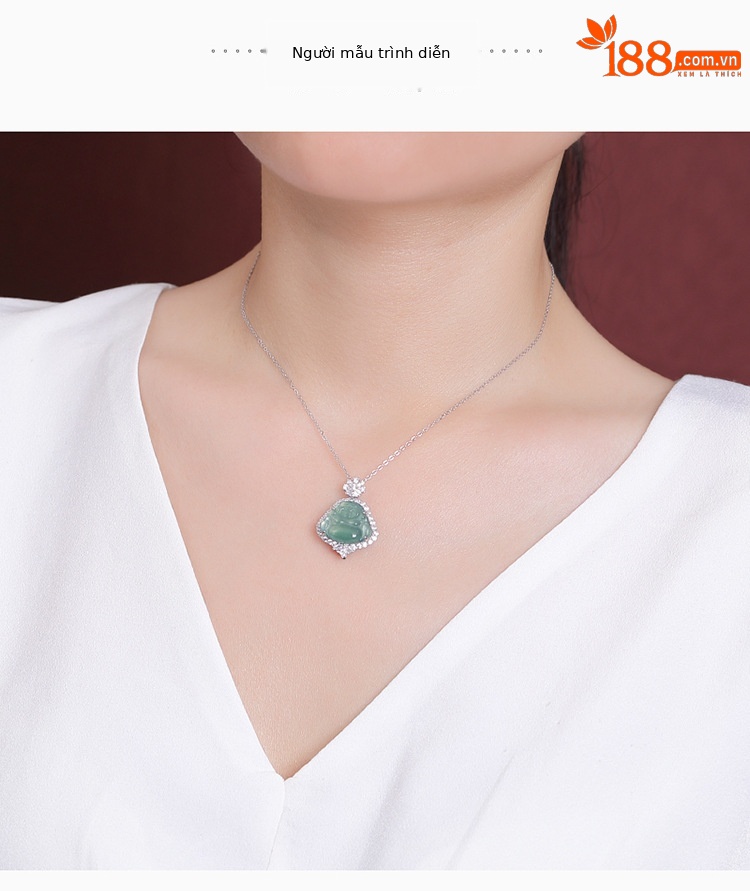 Mặt dây chuyền Phật Di Lặc bạc S925 mạ vàng nước xanh ngọc bích — Mặt dây chuyền đơn (không có dây chuyền) chi tiết 4