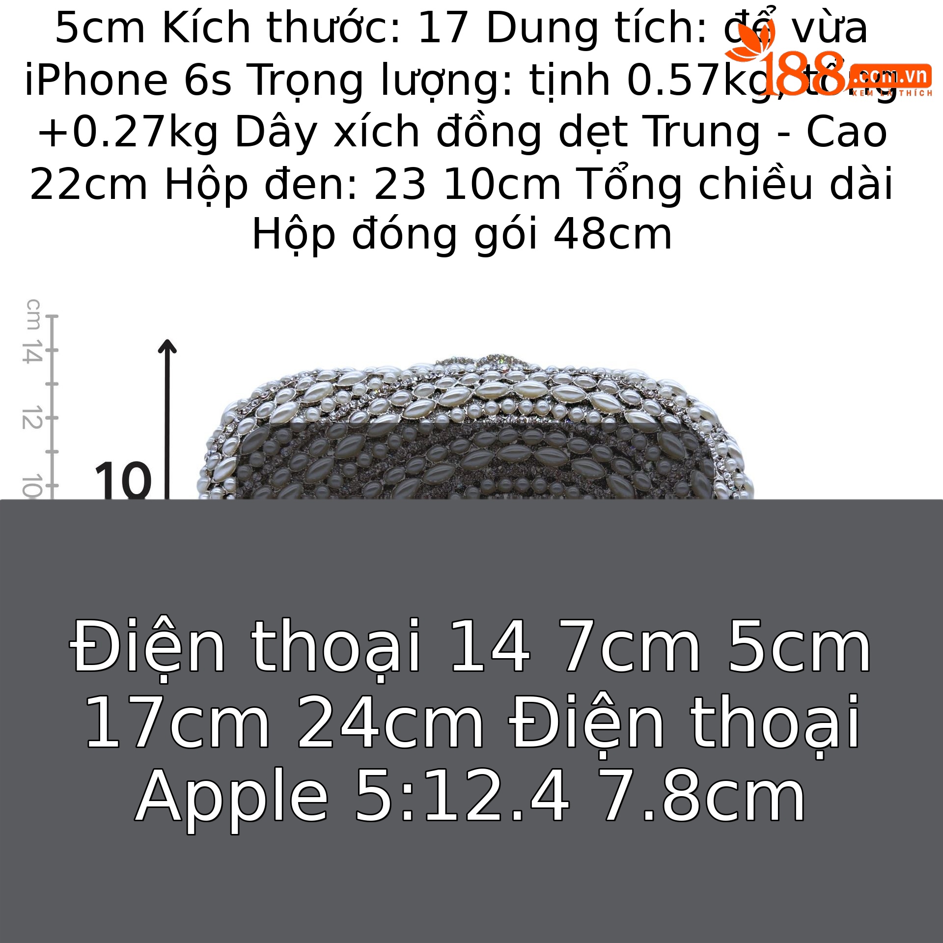 Túi clutch dạ tiệc đính kim cương rỗng lá phong cách mới — Màu trắng, Ngọc trai bạc, Bạc pha lê trắng, Màu sâm panh chi tiết 13