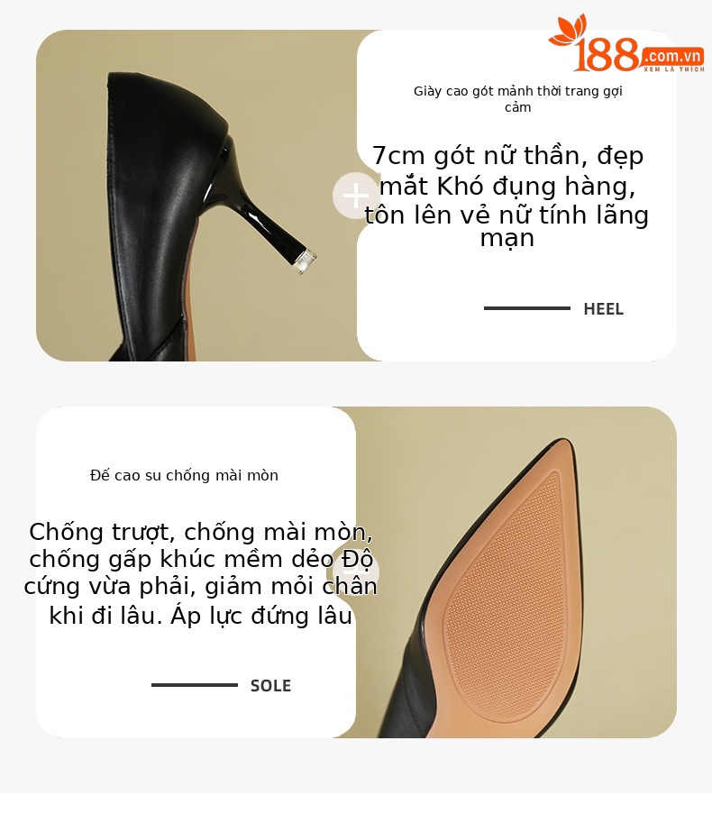 Giày cao gót mũi nhọn nữ đi làm hàng ngày, kiểu dáng đơn giản — Màu đen chi tiết 2