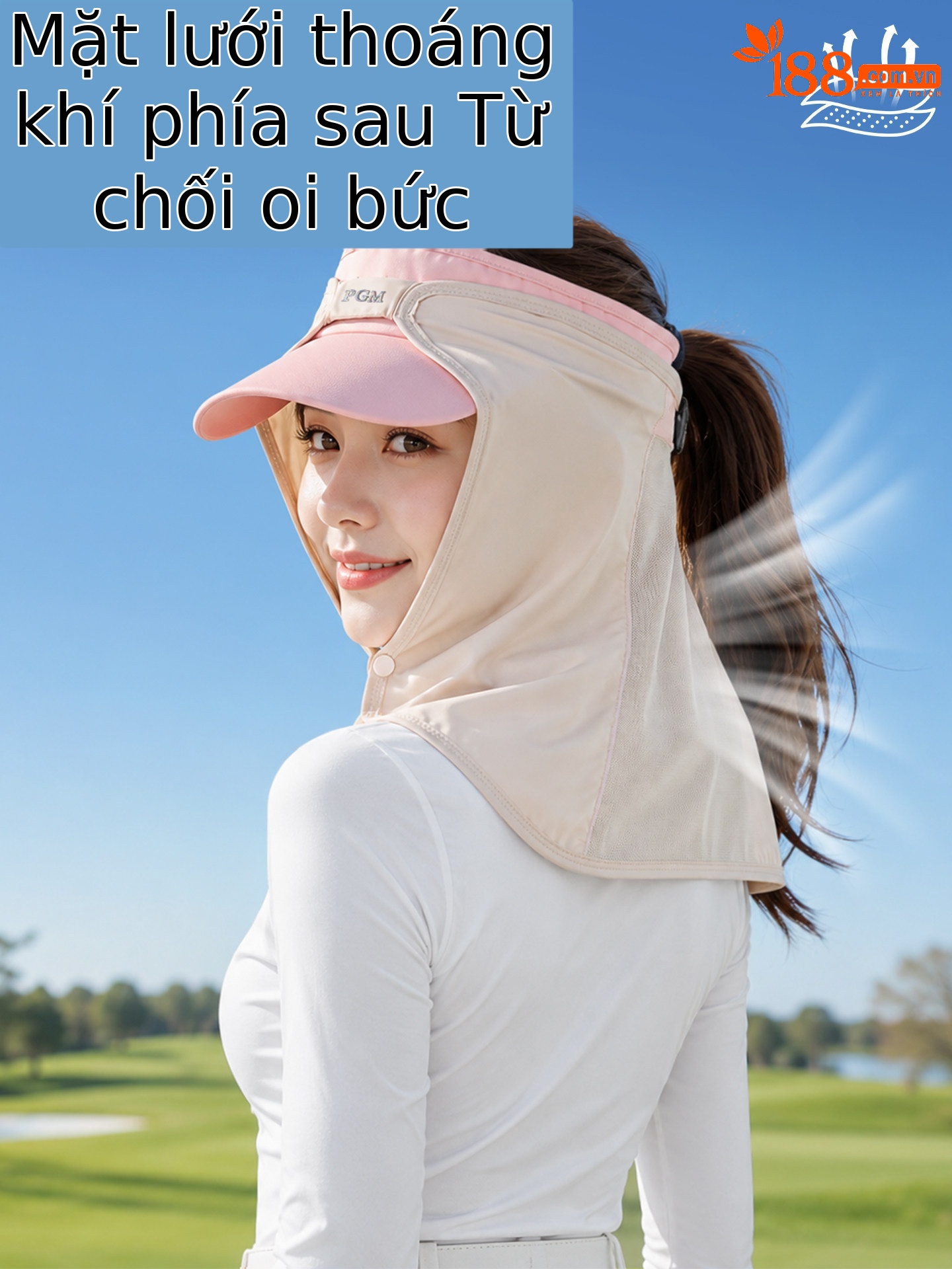 Khăn trùm mặt chống nắng golf PGM vải lụa thoáng khí cho nữ — WB004-Yếm xanh nhạt, WB004-khăn quàng cổ màu da, WB004-Yếm màu hồng, WB004-Yếm trắng