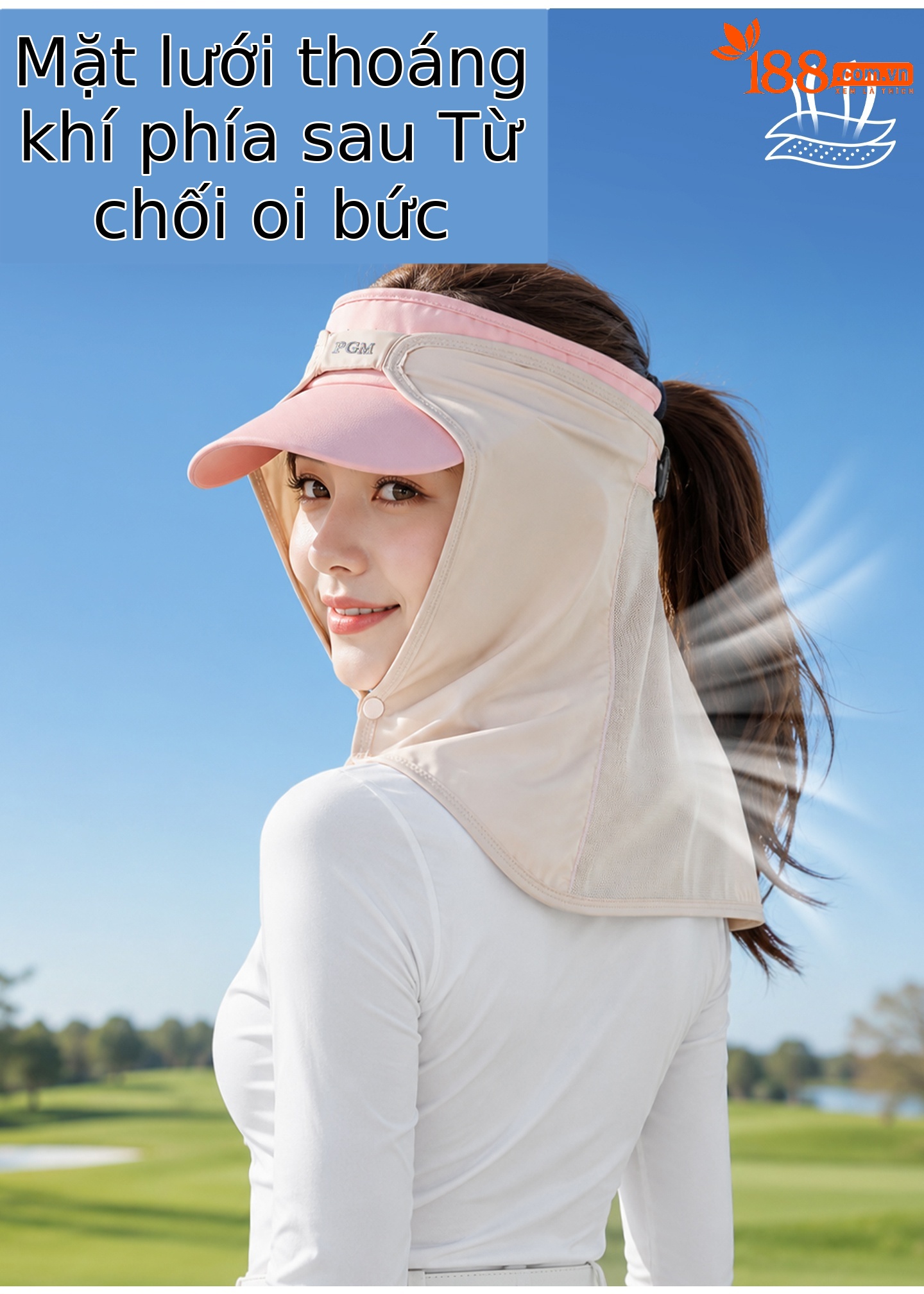 Khăn trùm mặt chống nắng golf PGM vải lụa thoáng khí cho nữ — WB004-Yếm xanh nhạt, WB004-khăn quàng cổ màu da, WB004-Yếm màu hồng, WB004-Yếm trắng chi tiết 7