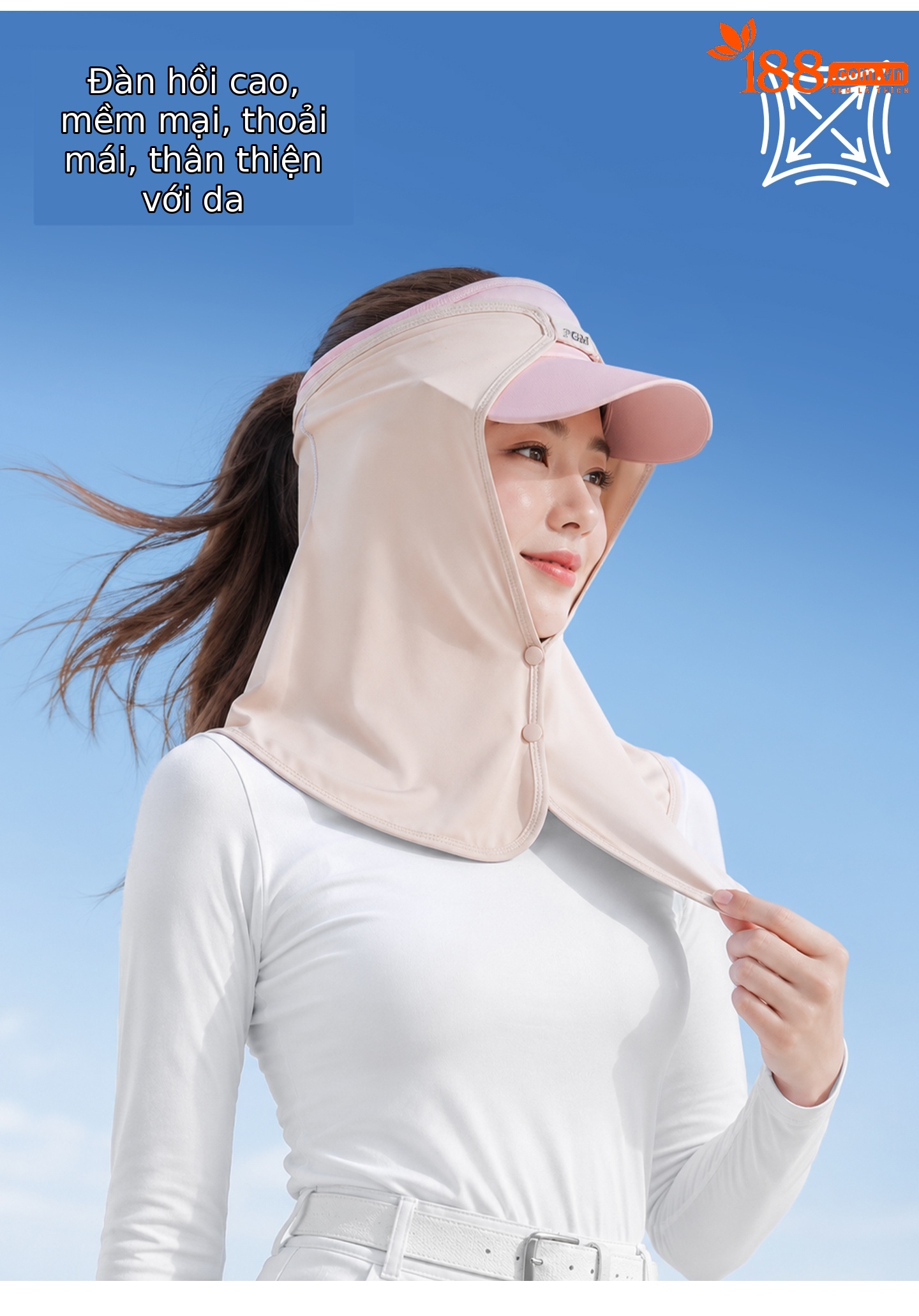 Khăn trùm mặt chống nắng golf PGM vải lụa thoáng khí cho nữ — WB004-Yếm xanh nhạt, WB004-khăn quàng cổ màu da, WB004-Yếm màu hồng, WB004-Yếm trắng chi tiết 8