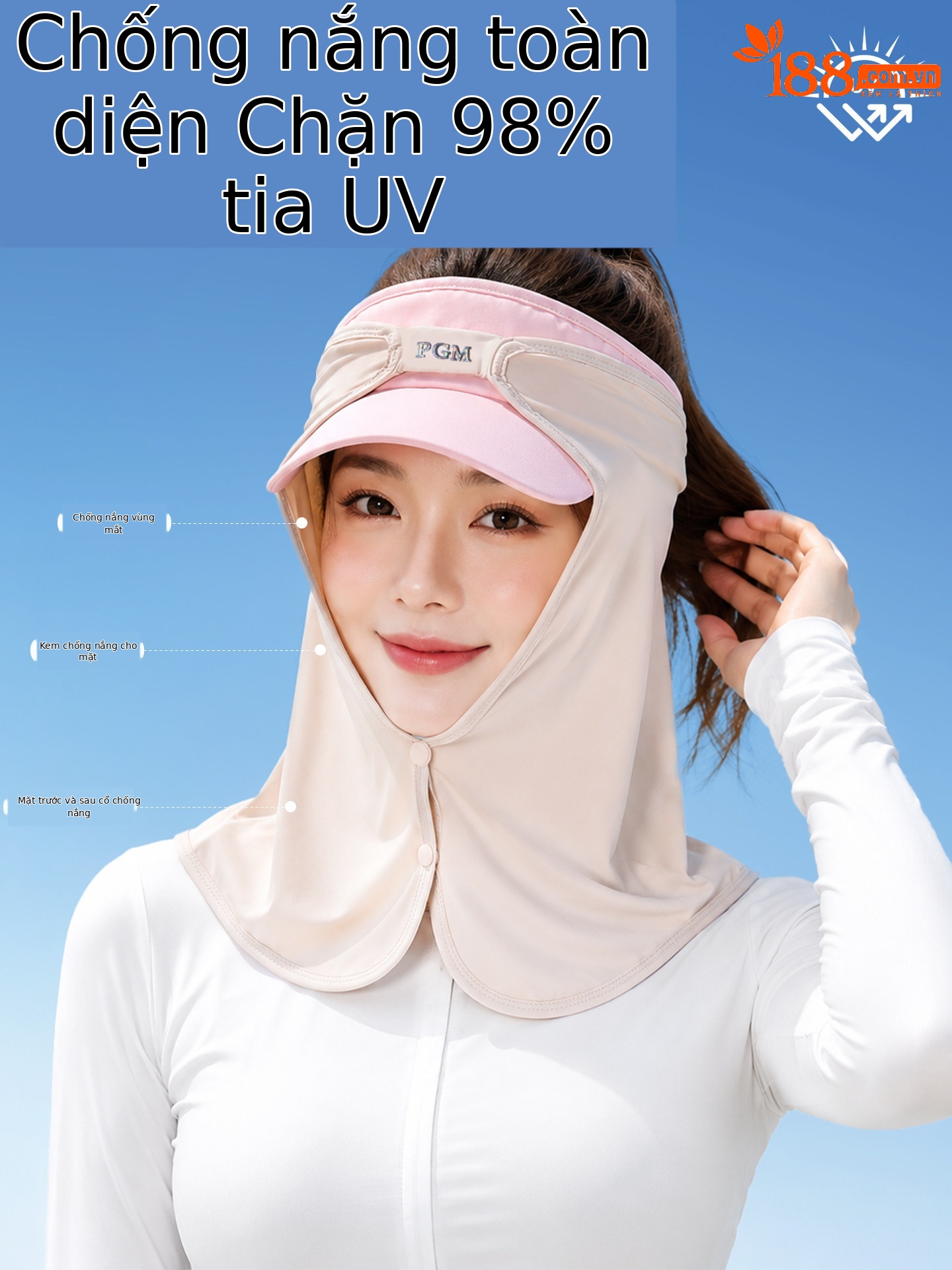 Khăn trùm mặt chống nắng golf PGM vải lụa thoáng khí cho nữ — WB004-Yếm xanh nhạt, WB004-khăn quàng cổ màu da, WB004-Yếm màu hồng, WB004-Yếm trắng