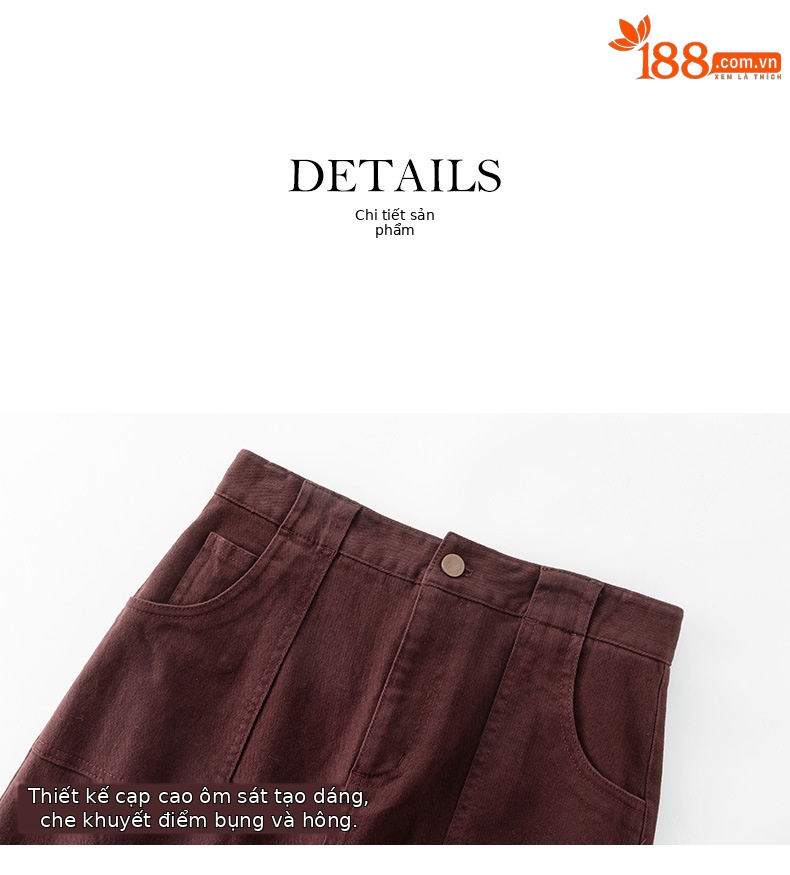 Váy denim đỏ nữ dài trung bình, cạp cao, xẻ tà, dáng thẳng — Màu đỏ Angora chi tiết 14