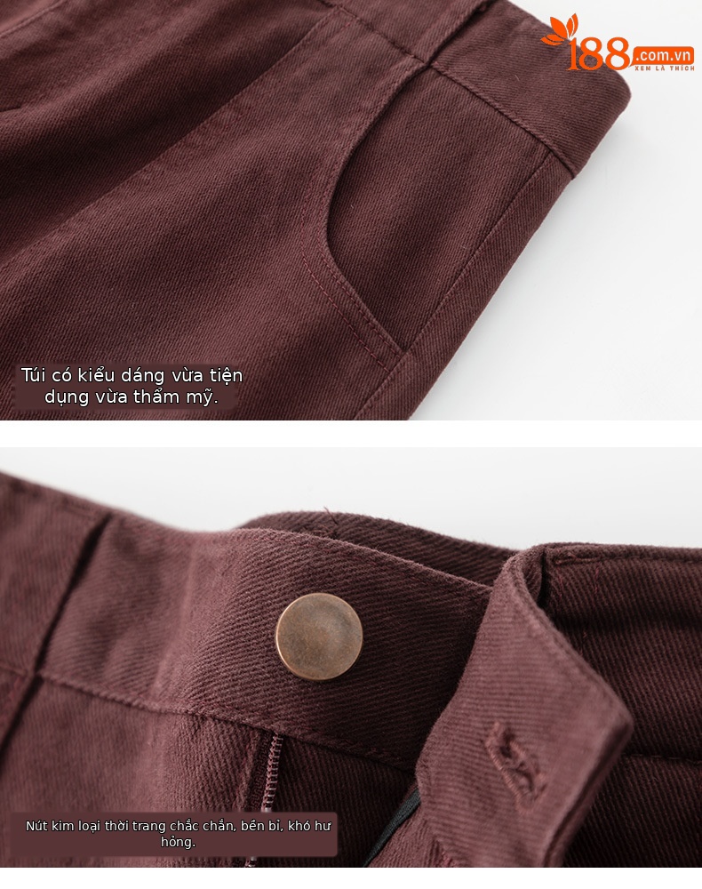 Váy denim đỏ nữ dài trung bình, cạp cao, xẻ tà, dáng thẳng — Màu đỏ Angora chi tiết 15
