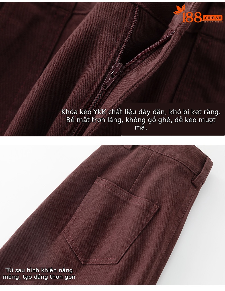 Váy denim đỏ nữ dài trung bình, cạp cao, xẻ tà, dáng thẳng — Màu đỏ Angora chi tiết 16