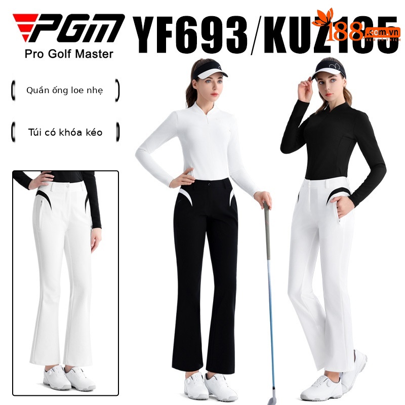 Quần golf nữ PGM dáng suông ôm co giãn mùa hè — YF693 [dây kéo vô hình/vải gân mềm mại/mỏng] tay dài màu đen, YF693 [dây kéo vô hình/vải gân mềm mại/mỏng] tay dài màu trắng, KUZ185 [Micro Horn/Túi có khóa kéo/Chân dài] Quần đen, KUZ185 [Micro Horn/Túi có khóa kéo/Chân dài] Quần trắng