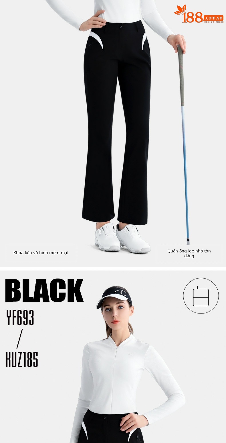 Quần golf nữ PGM dáng suông ôm co giãn mùa hè — YF693 [dây kéo vô hình/vải gân mềm mại/mỏng] tay dài màu đen, YF693 [dây kéo vô hình/vải gân mềm mại/mỏng] tay dài màu trắng, KUZ185 [Micro Horn/Túi có khóa kéo/Chân dài] Quần đen, KUZ185 [Micro Horn/Túi có khóa kéo/Chân dài] Quần trắng chi tiết 4