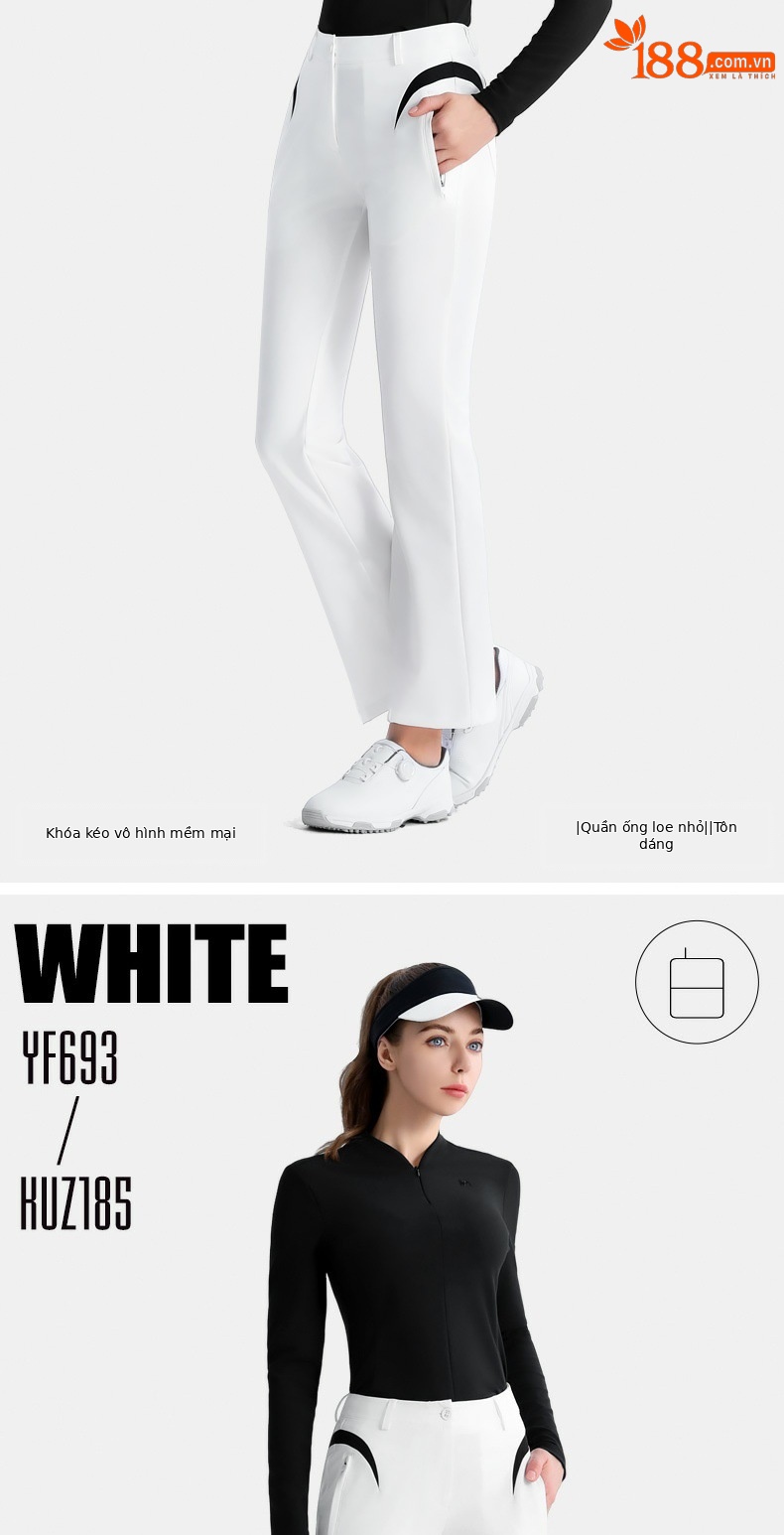 Quần golf nữ PGM dáng suông ôm co giãn mùa hè — YF693 [dây kéo vô hình/vải gân mềm mại/mỏng] tay dài màu đen, YF693 [dây kéo vô hình/vải gân mềm mại/mỏng] tay dài màu trắng, KUZ185 [Micro Horn/Túi có khóa kéo/Chân dài] Quần đen, KUZ185 [Micro Horn/Túi có khóa kéo/Chân dài] Quần trắng chi tiết 7