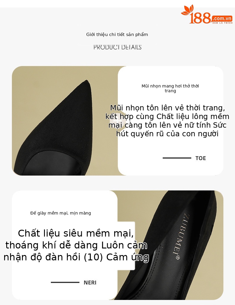 Giày cao gót nữ mũi nhọn da lộn họa tiết da báo, chống thấm nước — cà phê chi tiết 2