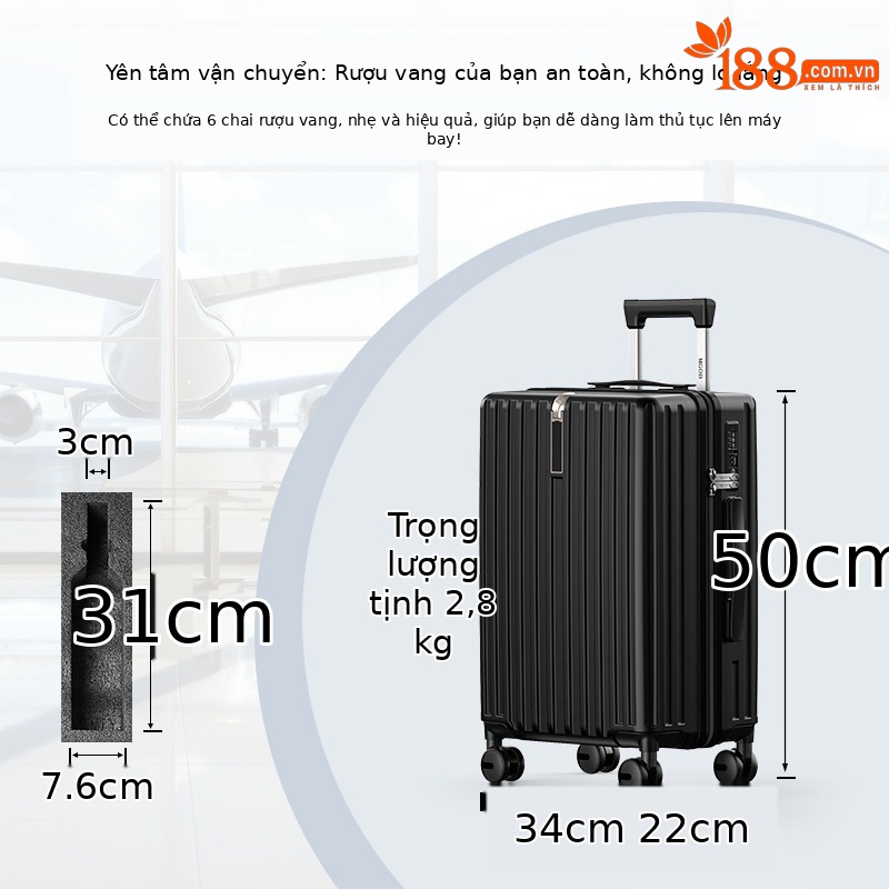 Vali rượu vang 20 inch chuyên dụng, chống sốc, có khóa số, xách tay lên máy bay — Màu đen
