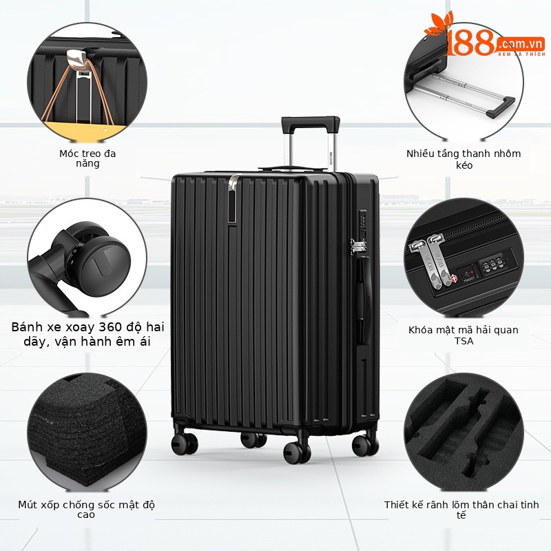 Vali đựng rượu vang chống sốc dung tích lớn 24 inch, chứa 10 chai, kèm tay kéo, xách tay lên máy bay — Màu đen