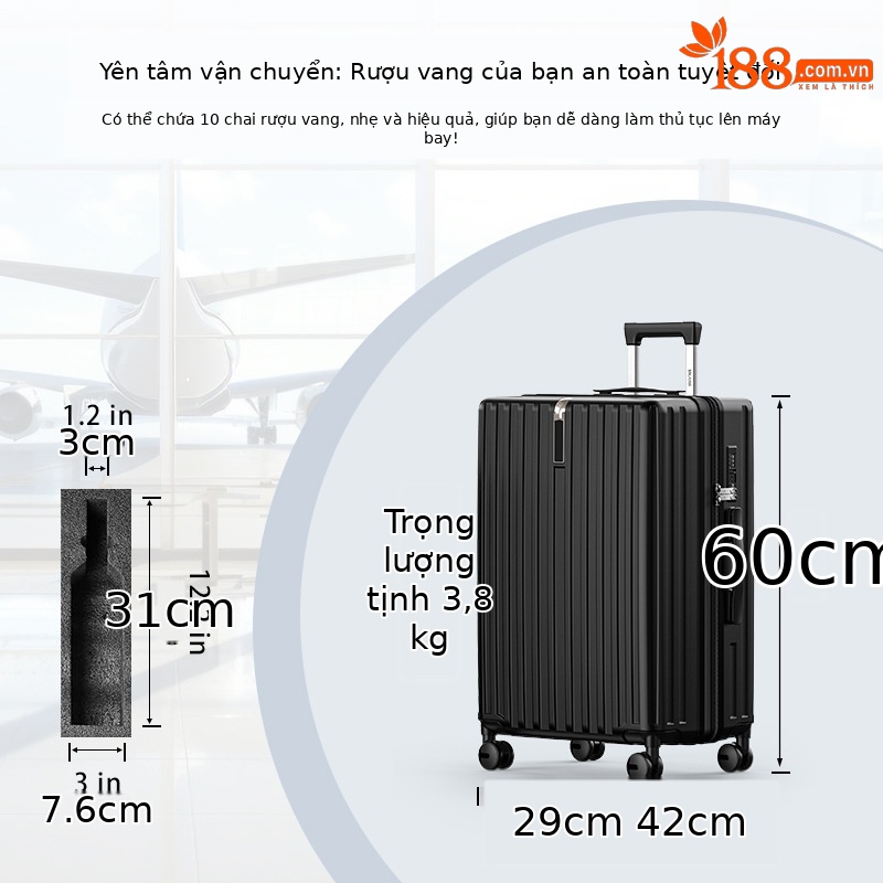 Vali đựng rượu vang chống sốc dung tích lớn 24 inch, chứa 10 chai, kèm tay kéo, xách tay lên máy bay — Màu đen chi tiết 6